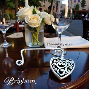 BRIGHTON "Contempo Heart" Silver And Crystal Handbag Table Hook EVERYDAY CHIC!